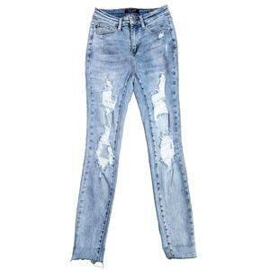 Judy Blue Skinny Fit Jeans Women's 1/25 Blue Denim Mid Rise Distressed Stretch